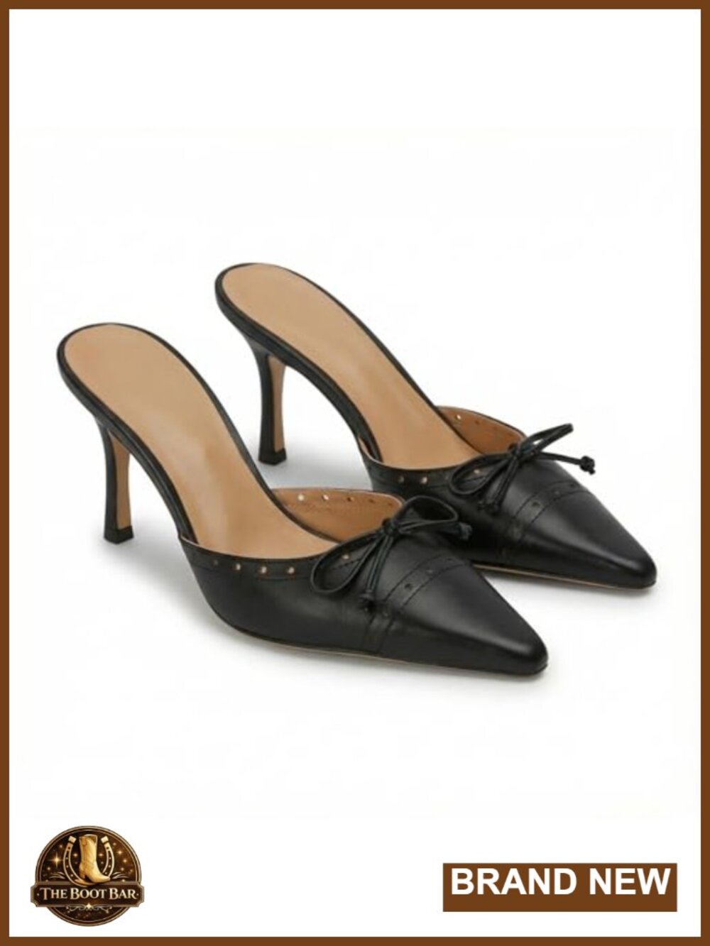 Bow Tie Mules Heels for Women Pointed Toe Kitten Heel Slip On Pumps Two Tone - Picture 4 of 6
